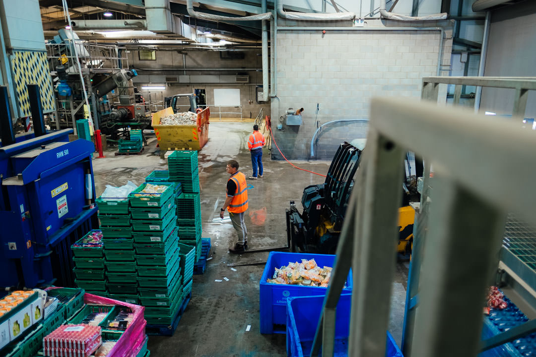 inside a waste reception hall of an anaerobic digestion facility 